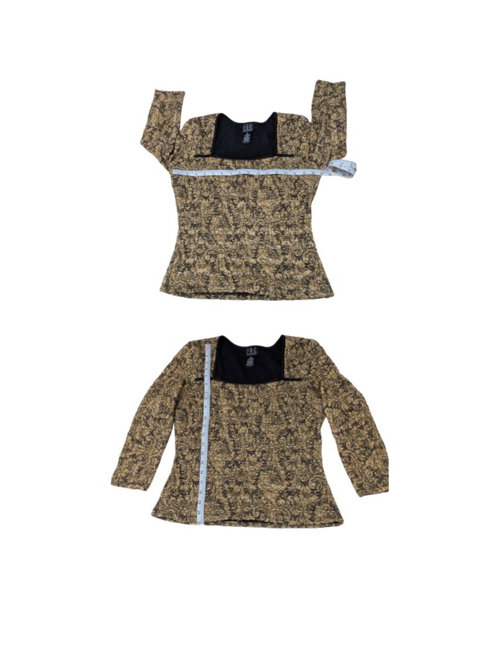 INC Gold Black Baroque Lace Top Square Neck Fitted Size M Runs Small - Picture 7 of 7